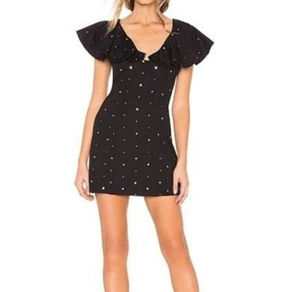 Lovers + Friends Women's Lulu Embellished V Neck Ruffle Sleeve Mini Dress Size L